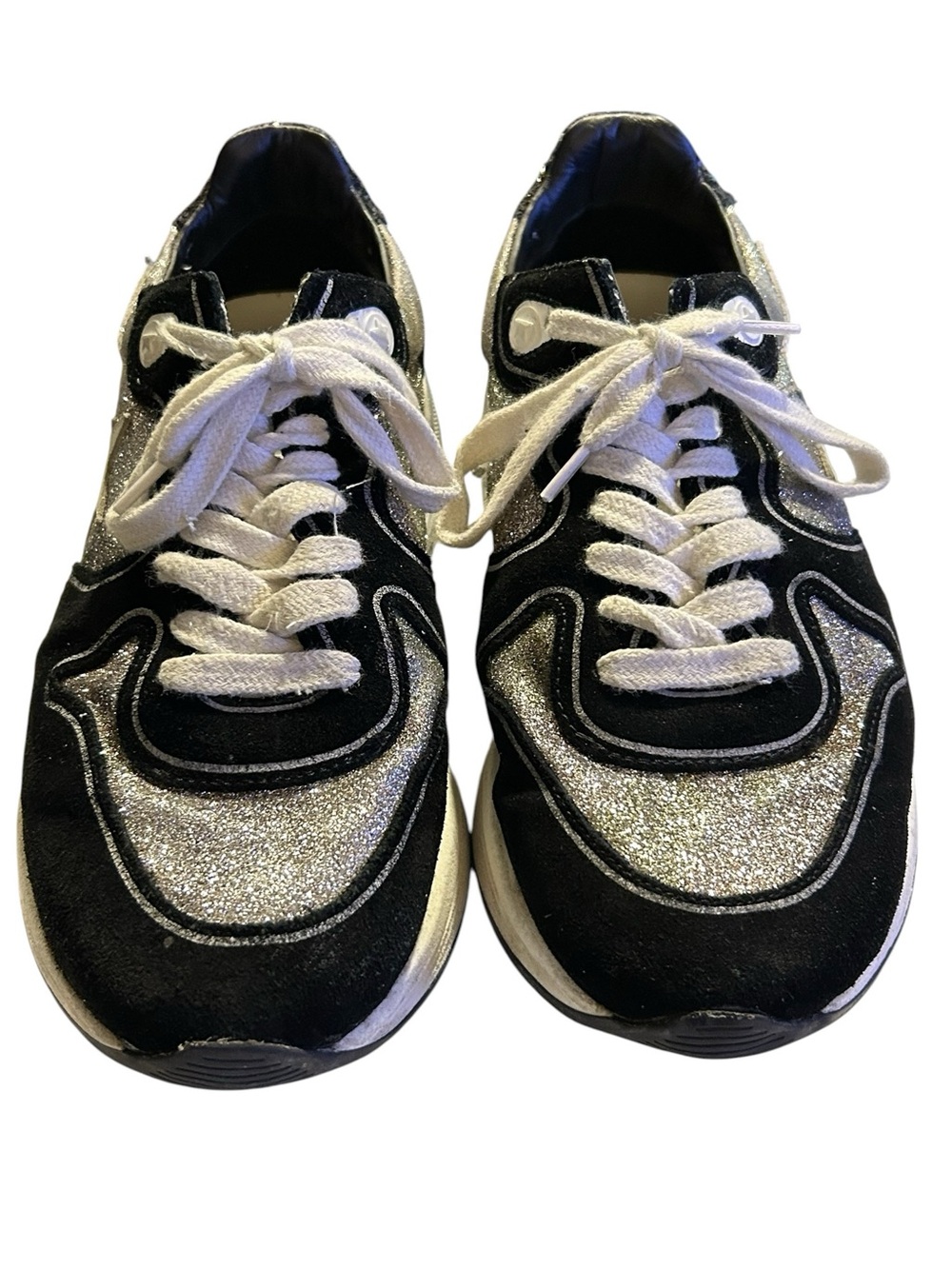 Golden Goose Running Sneakers BLK/SIL Glitter Lived-In/Distressed Luxe Sz 38 / 8 - Picture 3 of 16